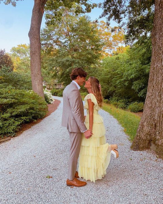 A-Line Yellow Tulle Long Prom Dress, Tulle Formal Dress S4151
