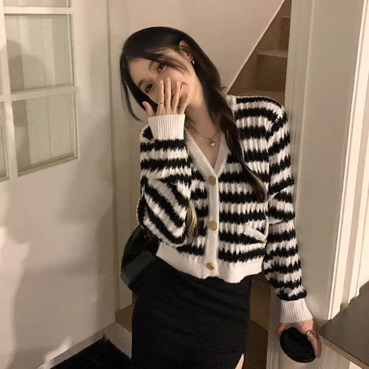 Design chic sweater knitted cardigan women's top S3409