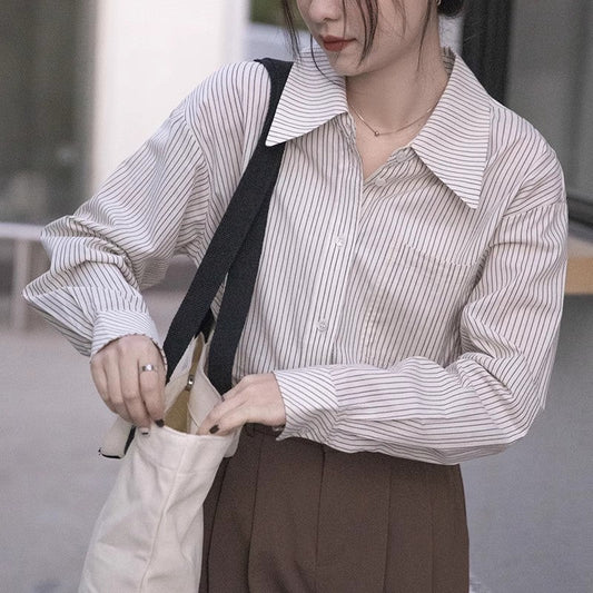 Blue striped shirt women's new design long-sleeved shirt S3424