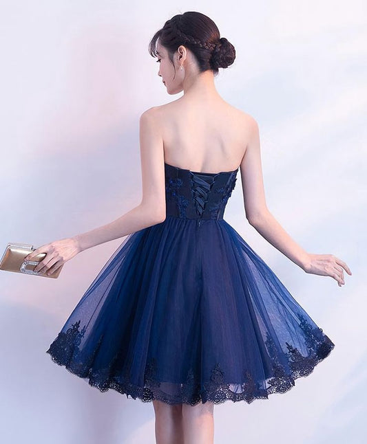 Cute Dark Blue Tulle Lace Short Prom Dress, Homecoming Dress S2951