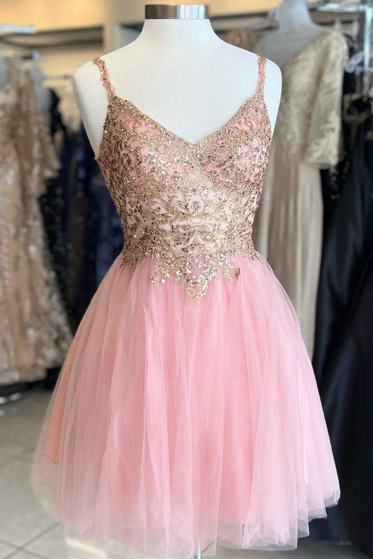 Princess Sequins V-Neck Straps A-Line Homecoming Dress S3551