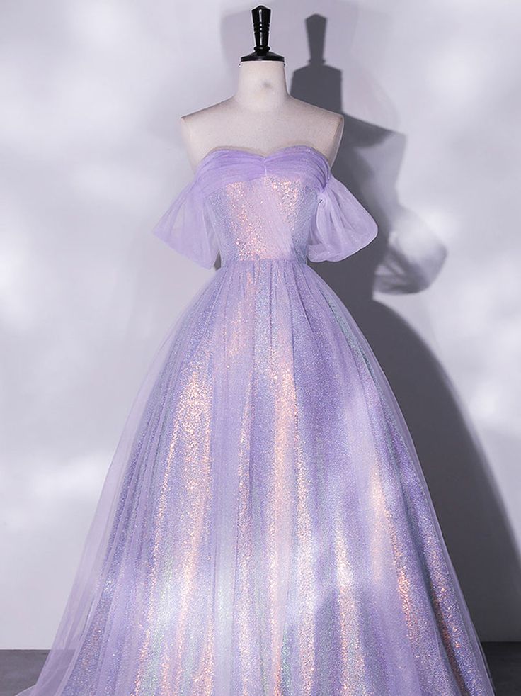 Purple A-Line Tulle Sequin Long Prom Dress, Purple Sequin Long Formal Dress S3200