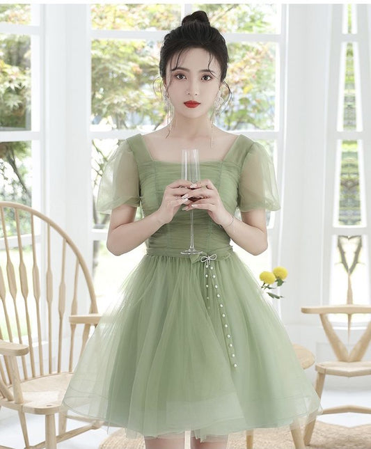 Fairy homecoming dress, green bridesmaid dress,fresh party dress,custom made S3223