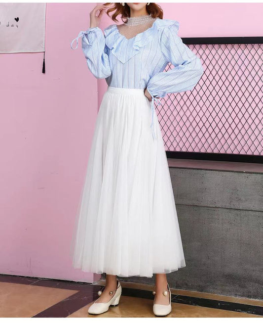 Big swing bouffant ankle-length skirt, high waist slim fairy skirt, net gauze skirt A-line skirt S2550