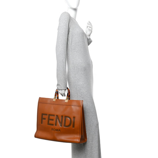 Vitello King Plexiglass Medium Fendi Sunshine Shopper Tote Cuoio