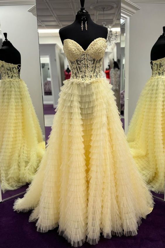 Prom Dresses Save Sweetheart Lace Corset Tiered Tulle Prom Dress TP84