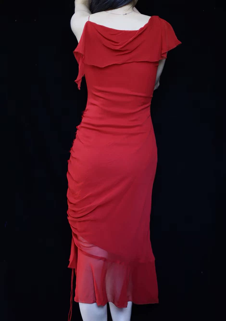 Vintage & Elegant Red Irregular Cowl Neck Chiffon Prom Dress Evening Dress P4702