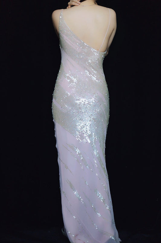 Dreamy Mermaid V-Neck Sequin Chiffon Long Prom Dress Evening Dress P4703