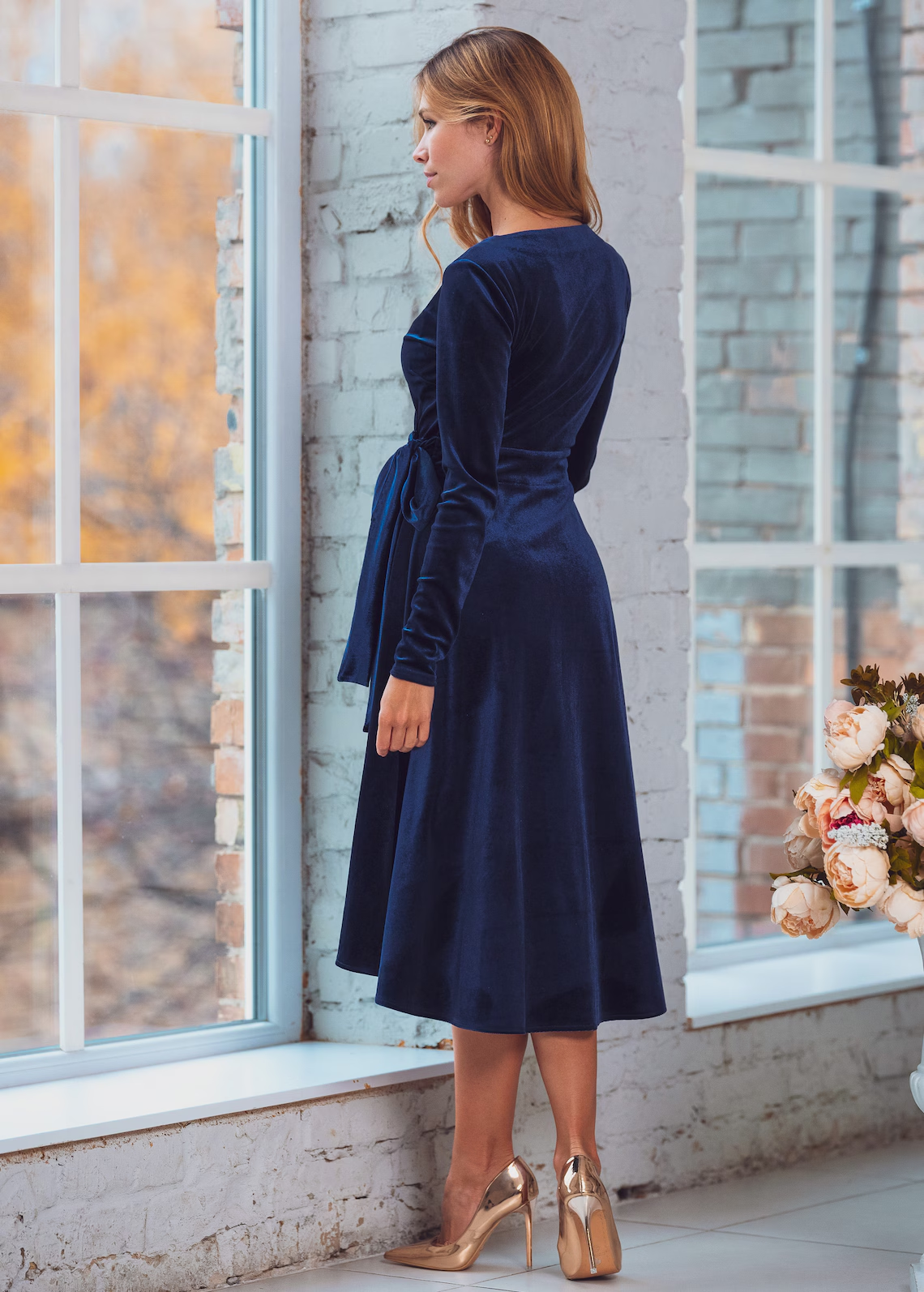 omberprom Fashionable and Beautiful Navy blue Velvet dress Velvet Bridesmaid Dress