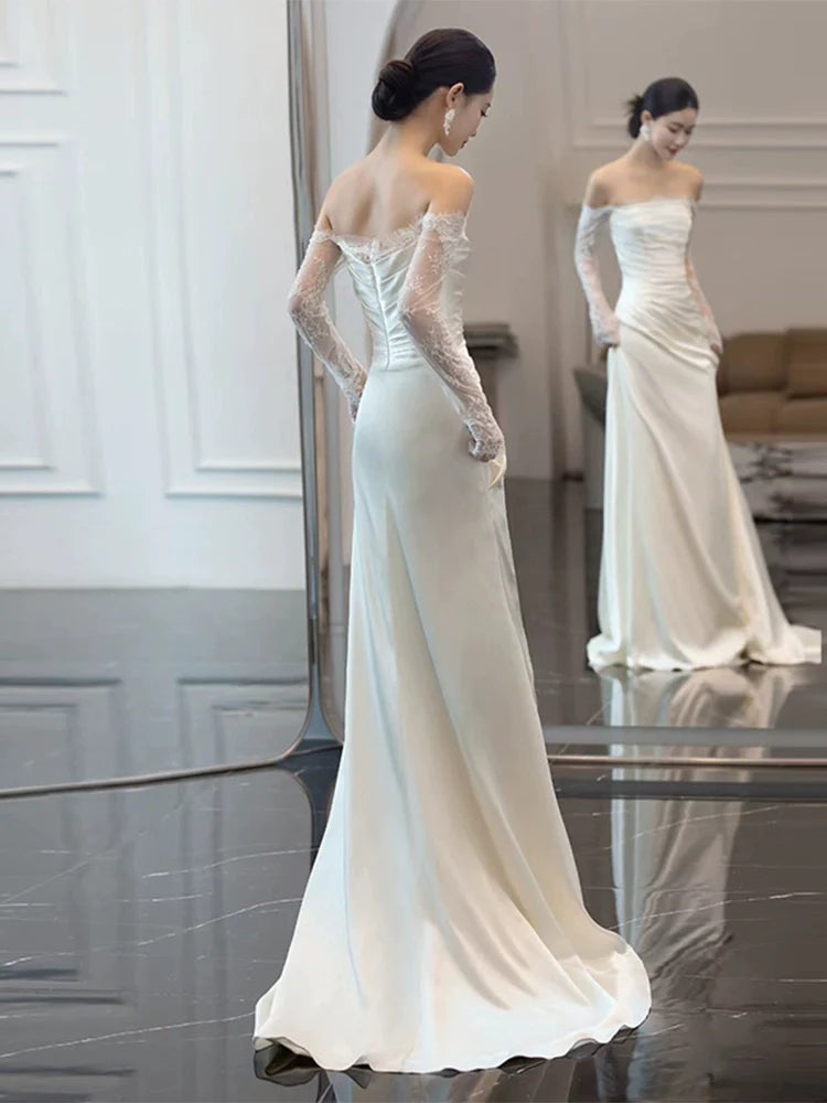 Long Sleeves Lace Wedding Dresses Long Bridal Gown S7210