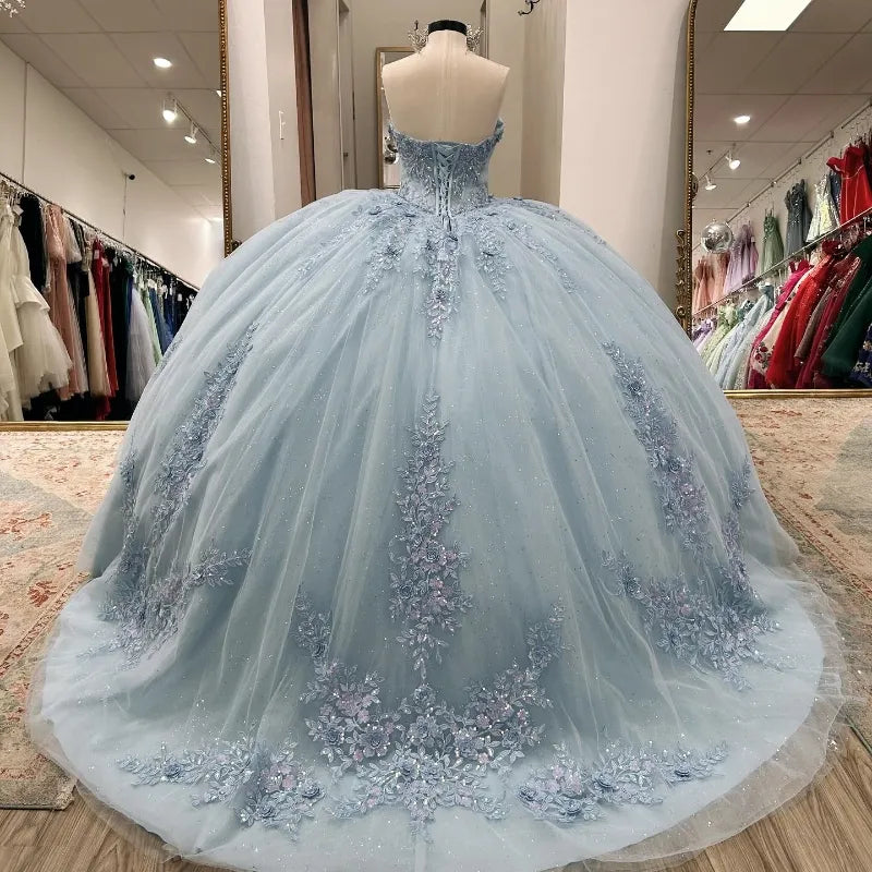 Light Blue Quinceanera Dress Lace Vestidos de 15 Anos Birthday Party Princess Ball Gowns