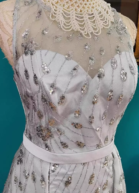 Elegant Silver Halter Sequin High-Low Tulle Prom Dress Evening Dress P4724