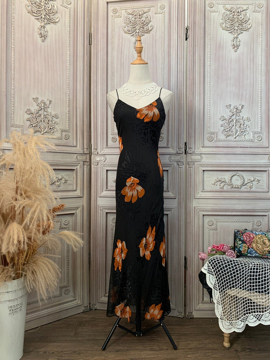 Vintage Elegant Print Spaghetti Strap V-Neck Chiffon Long Prom Dress Evening Dress P4734
