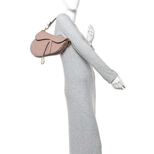 Grained Calfskin Saddle Bag With Strap Blush