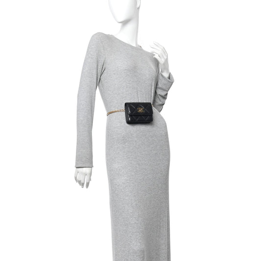 Lambskin Enamel Quilted Pending CC Flap Belt Bag Black