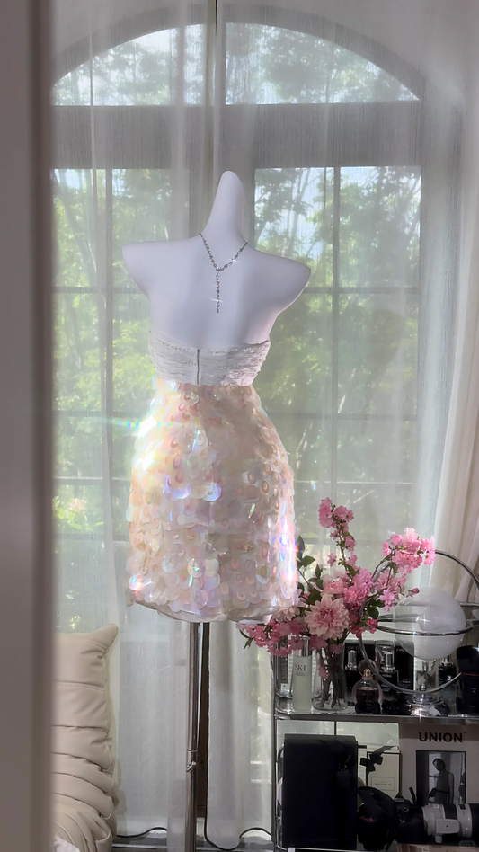 Gorgeous Princess Sequin Strapless Sheath Elegant Chiffon Homecoming Dress Evening Dress Prom Dresses TP4143