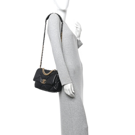 Lambskin Quilted Medium Chanel 19 Flap Black