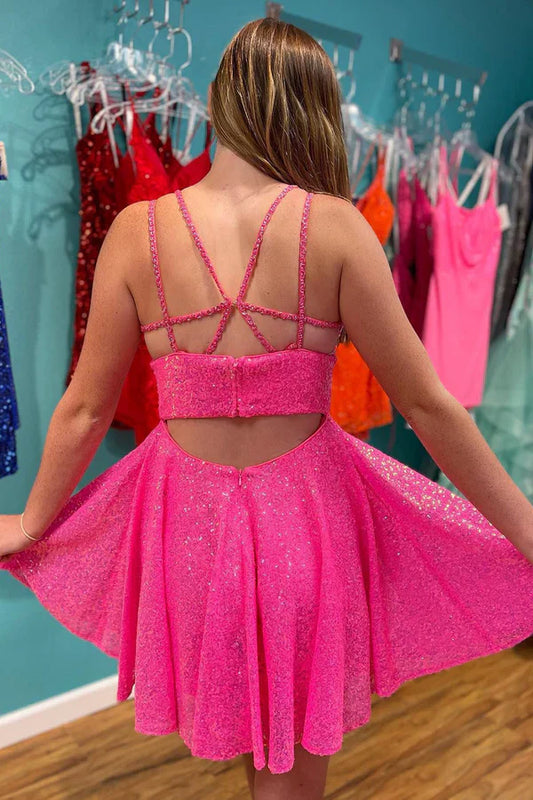 omberprom Fashion A-Line Graduation Dresses Double Straps Sequins Homecoming Dress