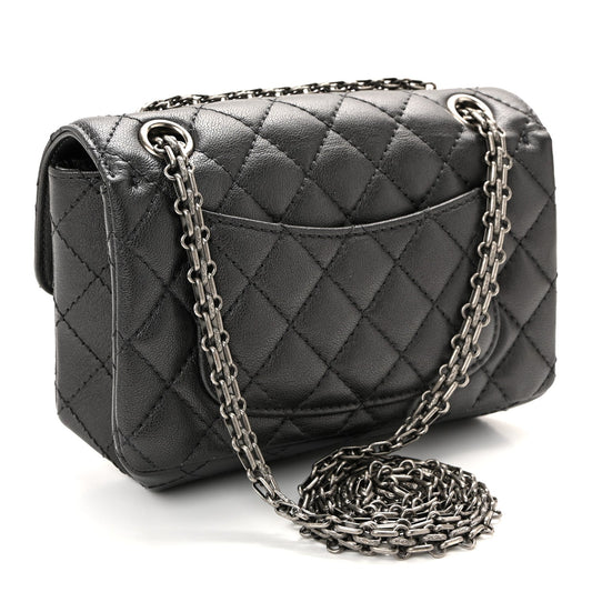 Goatskin Quilted 2.55 Reissue Mini Flap Dark Silver