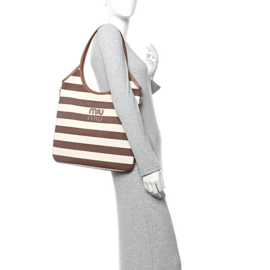 Canvas Calfskin Striped Ivy Cacao Naturale