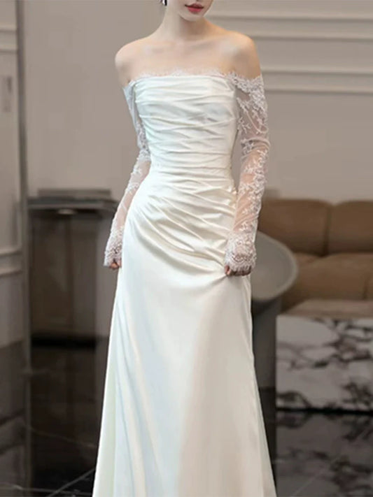 Long Sleeves Lace Wedding Dresses Long Bridal Gown S7210
