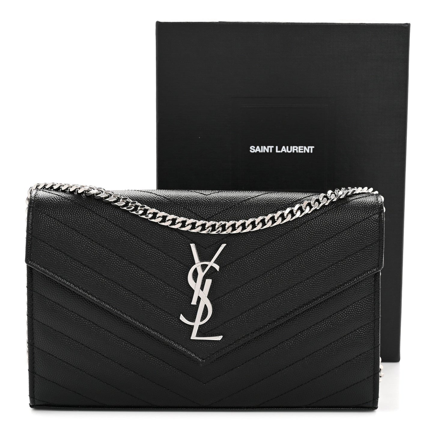 Grain De Poudre Matelasse Chevron Monogram Chain Wallet Black