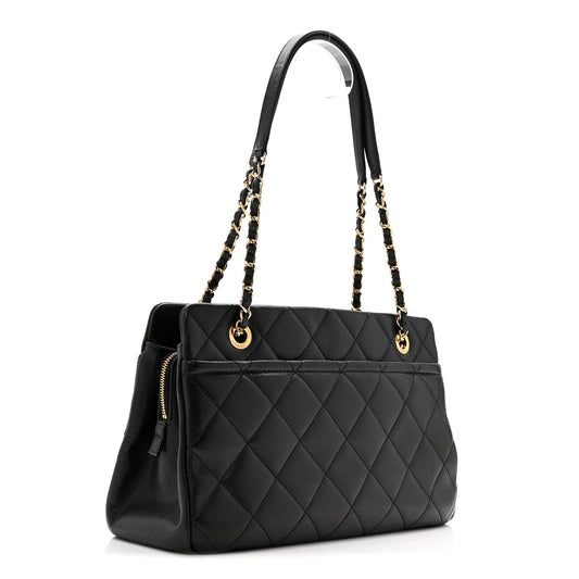 Caviar Quilted Timeless CC Soft Tote Black
