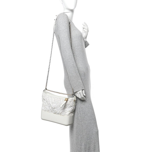 Tweed PVC Patent Chevron Quilted Medium Gabrielle Hobo White
