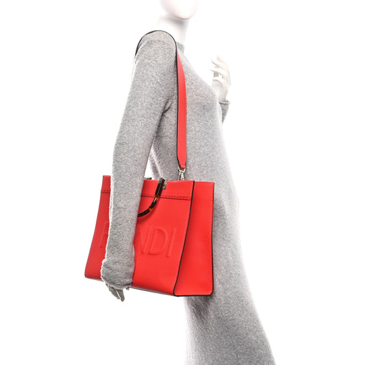 Vitello Cher Plexiglass Logo Debossed Medium Fendi Sunshine Shopper Tote Papavero