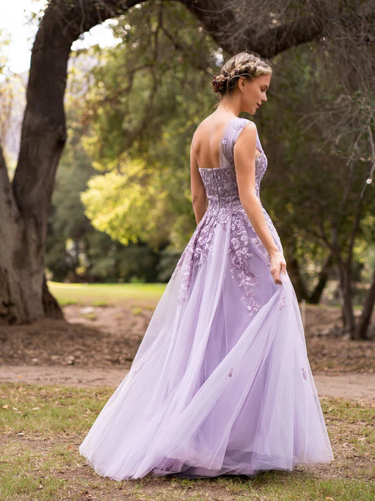 omberprom Sweet-Heart Evening Dress Tulle One Shoulder Sleeveless Long Prom Dress