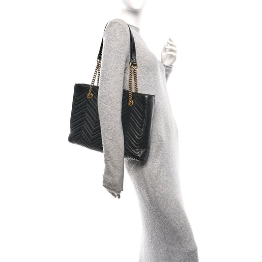 Vintage Calfskin Matelasse Medium GG Marmont Slim Tote Black