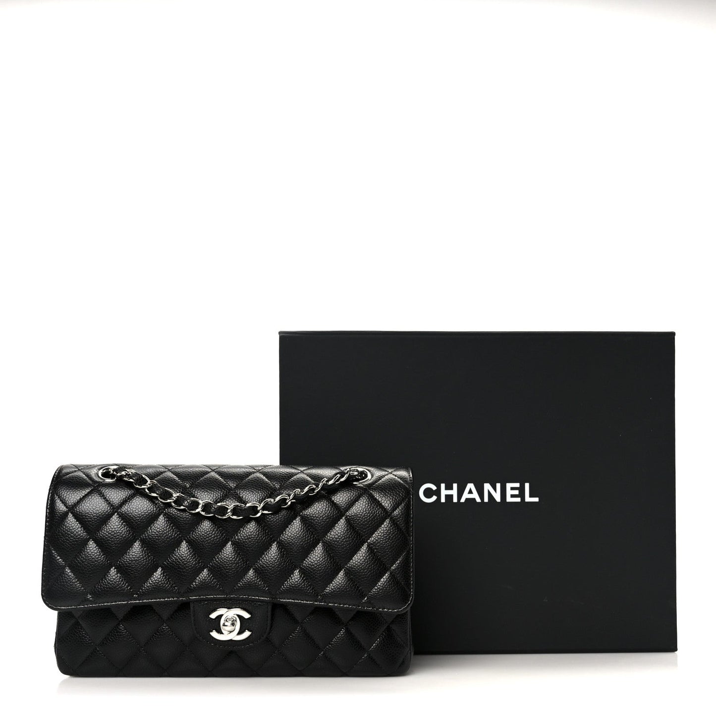 Caviar Quilted Medium Double Flap Black