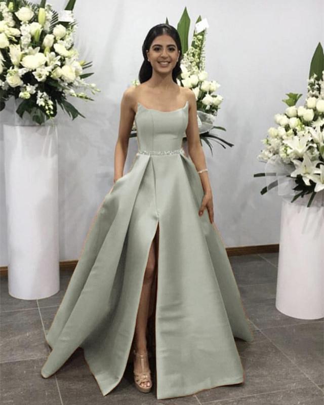 Celebrity Style Long Strapless Satin Prom Evening Dresses