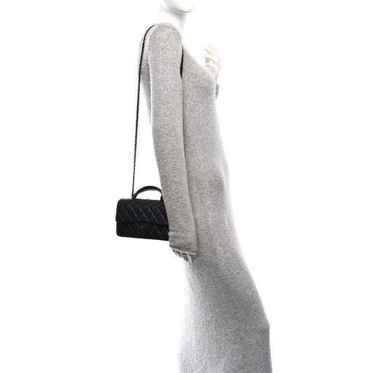 Lambskin Quilted Mini Top Handle Rectangular Flap So Black