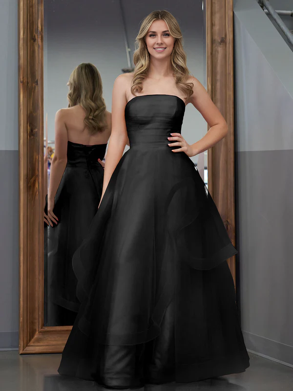 omberprom Elegant A Line Strapless Sleeveless Long Prom Dress Charming Evening Party Dress