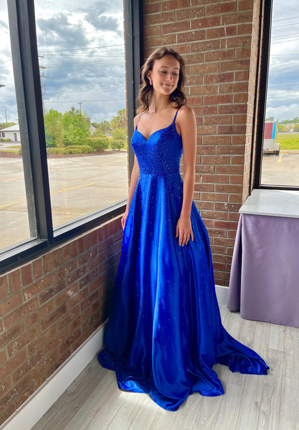 PM496,Royal Blue A-Line Prom Dresses, Spaghetti Straps Evening Formal Gown