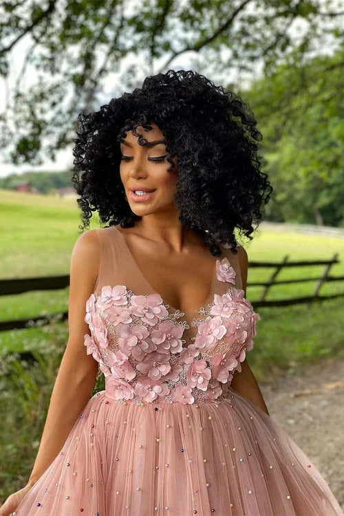 omberprom A-Line Graduation Dresses Beaded Tulle Homecoming Dress with Flowers