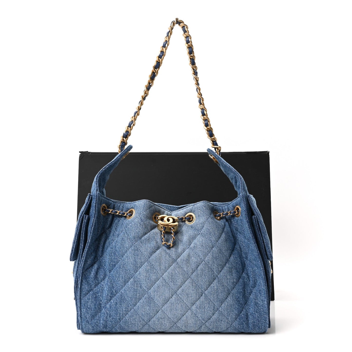 Washed Denim Quilted Small Chanel 25 Handbag Blue