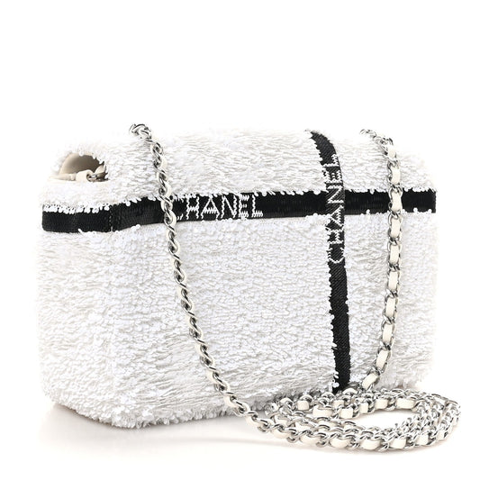 Sequin Ribbon Mini Rectangular Flap White Black