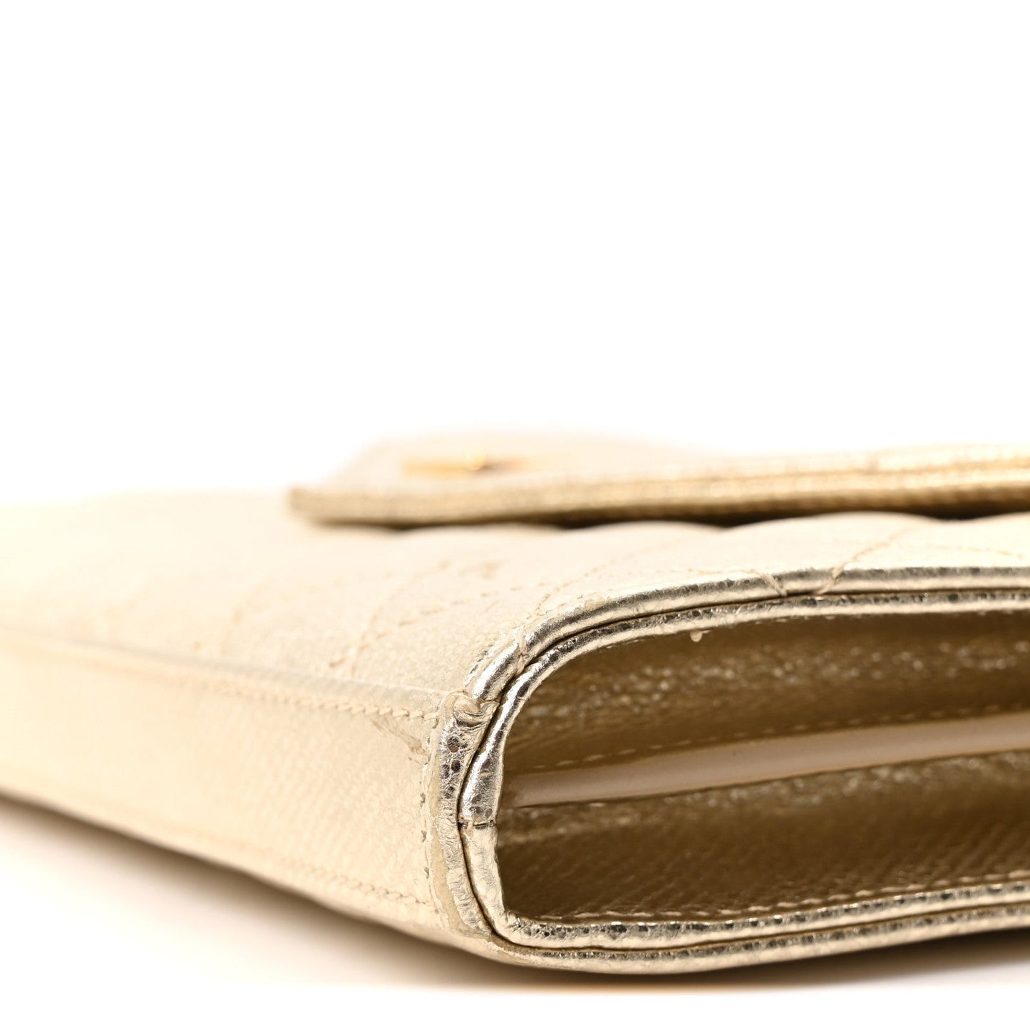 Metallic Calfskin Tri-Quilt Monogram Envelope Chain Wallet Oro