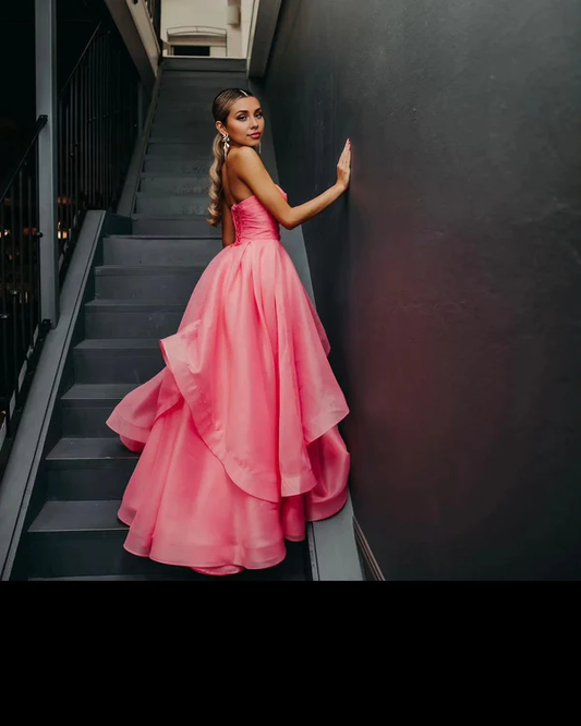 omberprom Elegant A Line Strapless Sleeveless Long Prom Dress Charming Evening Party Dress