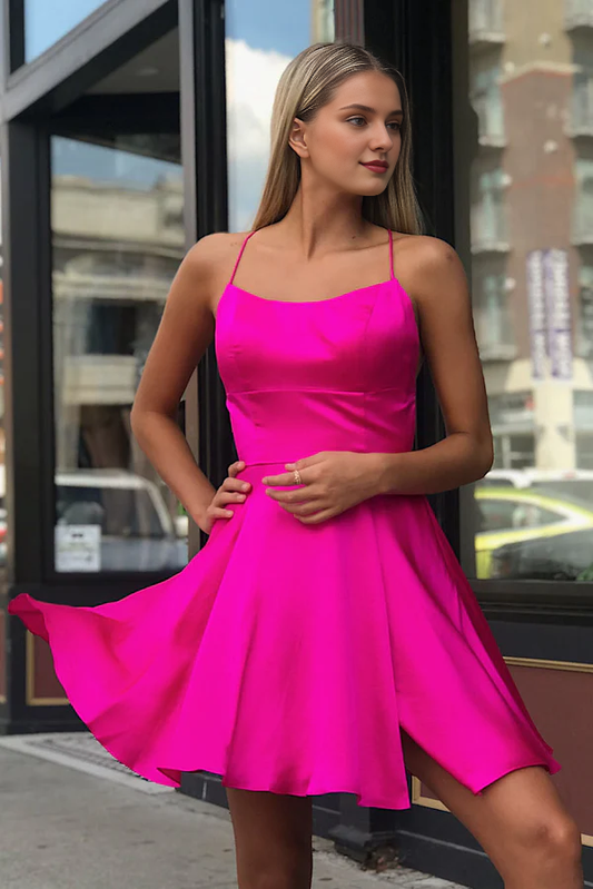 omberprom Fashion A-line Graduation Dresses Spaghetti Straps Satin Homecoming Dress