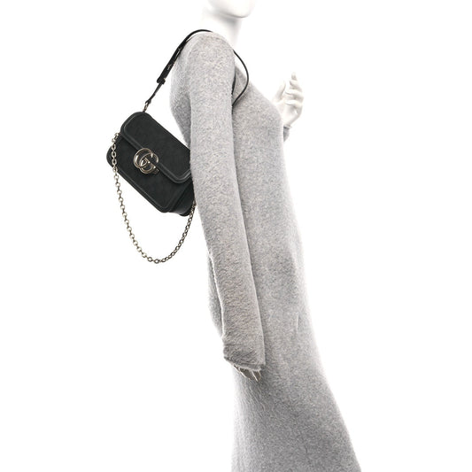 Crepe Wool Silk GG Monogram Go Small Shoulder Bag Black