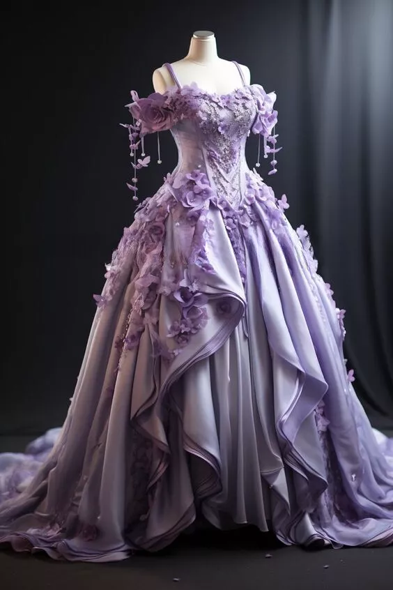 Princess Prom Dress Lilac 3D Floral Pleated Evening Gown Sweet 16 Ball Gown Y7606