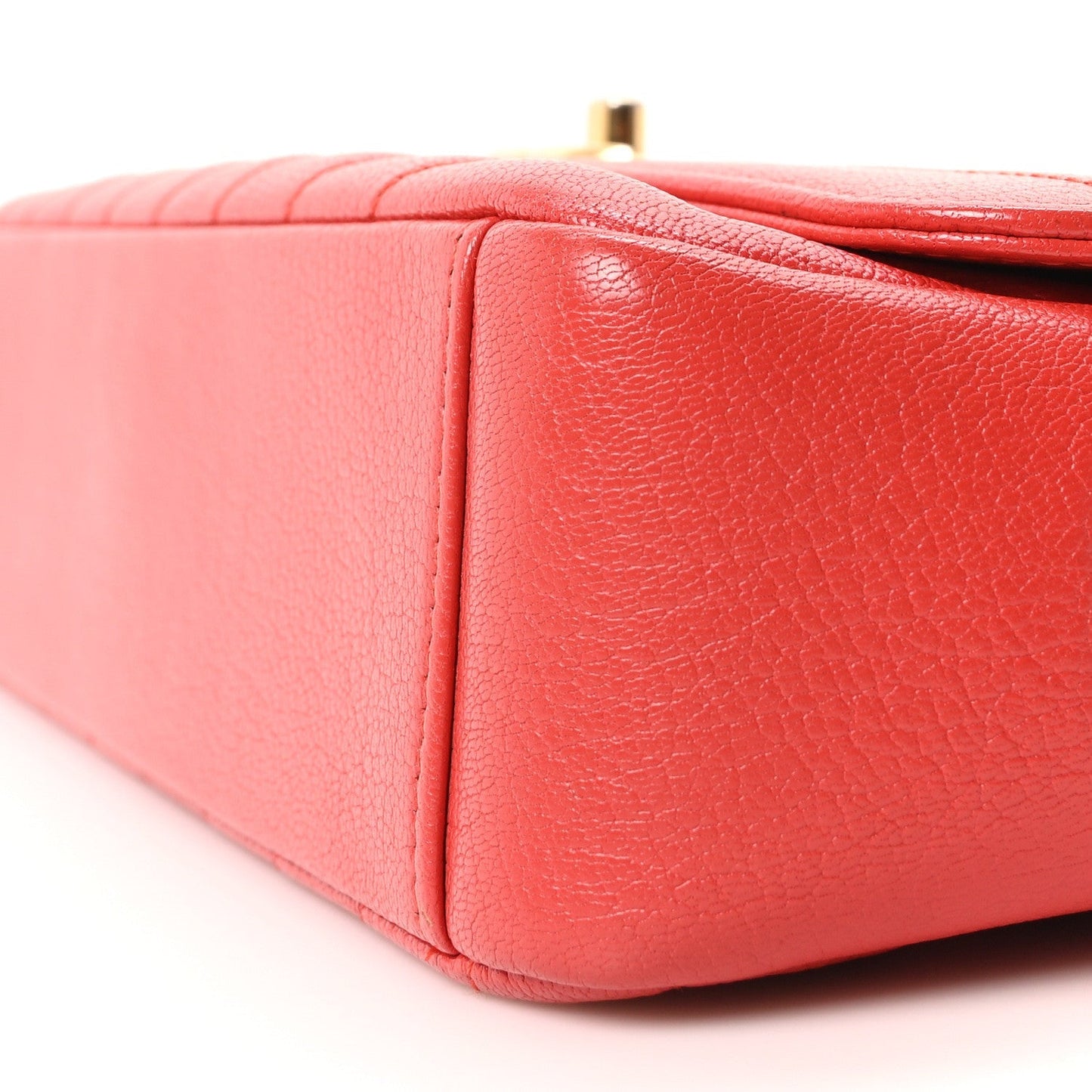 Shiny Goatskin Diagonal Quilted Small Flap Red