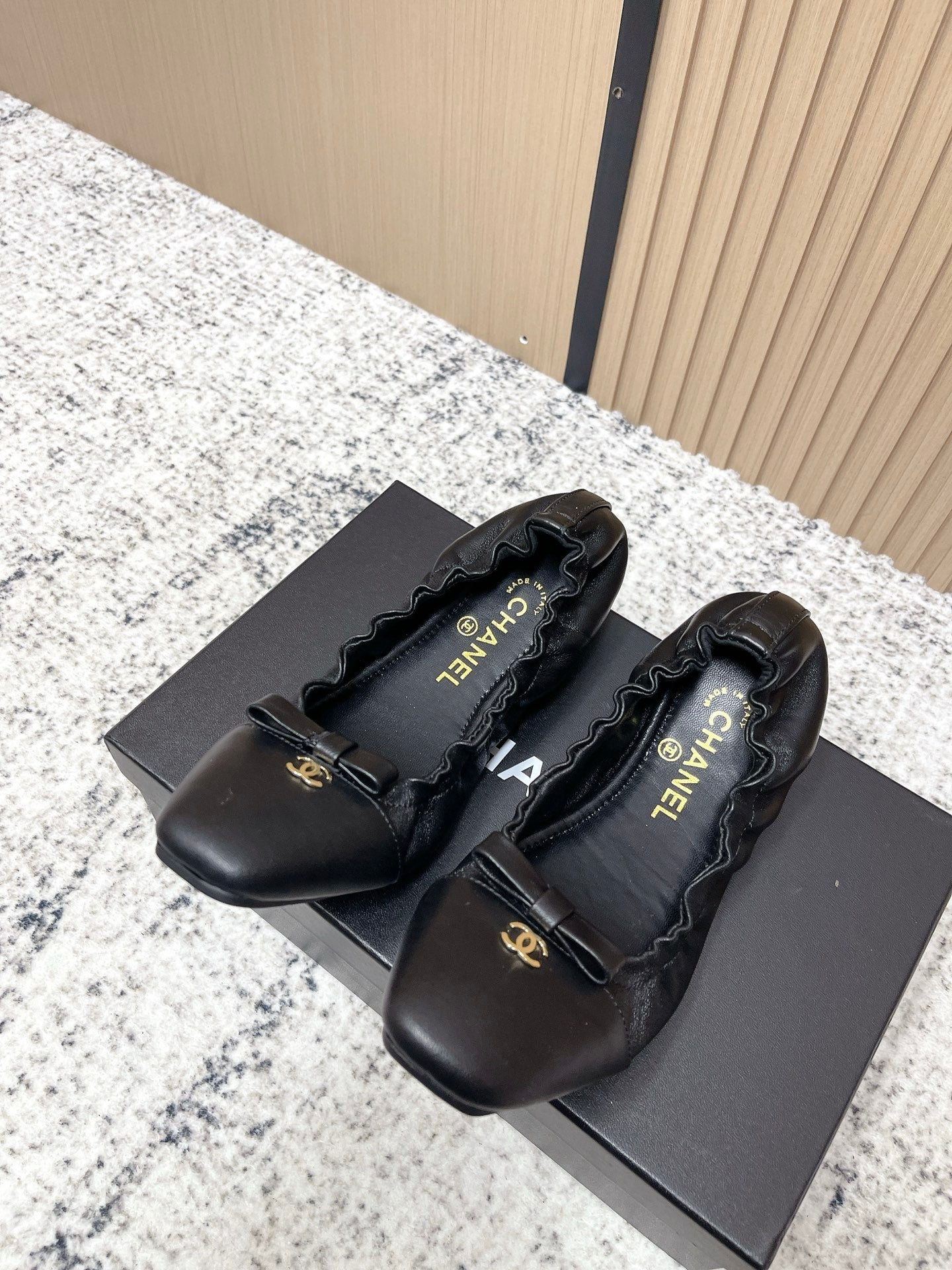 Chanel 26 Ruffle Black Ballet Flats in Lambskin 591373