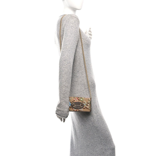 Monogram Jumbo GG Textured Dollar Calfskin Embroidered Horsebit 1955 Wallet On Chain Camel Ebony New Acero Multicolor