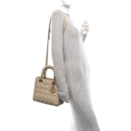 Lambskin Cannage Medium Lady Dior Sand