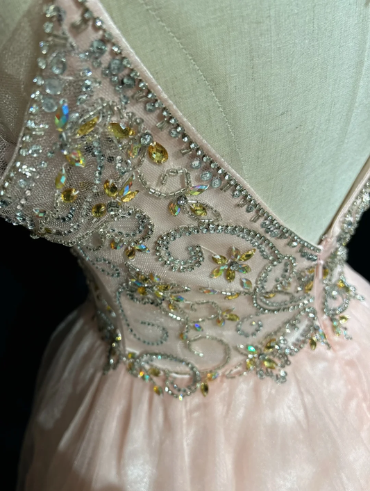 Pink suspender diamond waist slim fit puffy princess skirt homecoming dress R4921