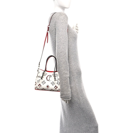 Calfskin Loubinthesky Mini Perforated Cabarock Spikes Tote White